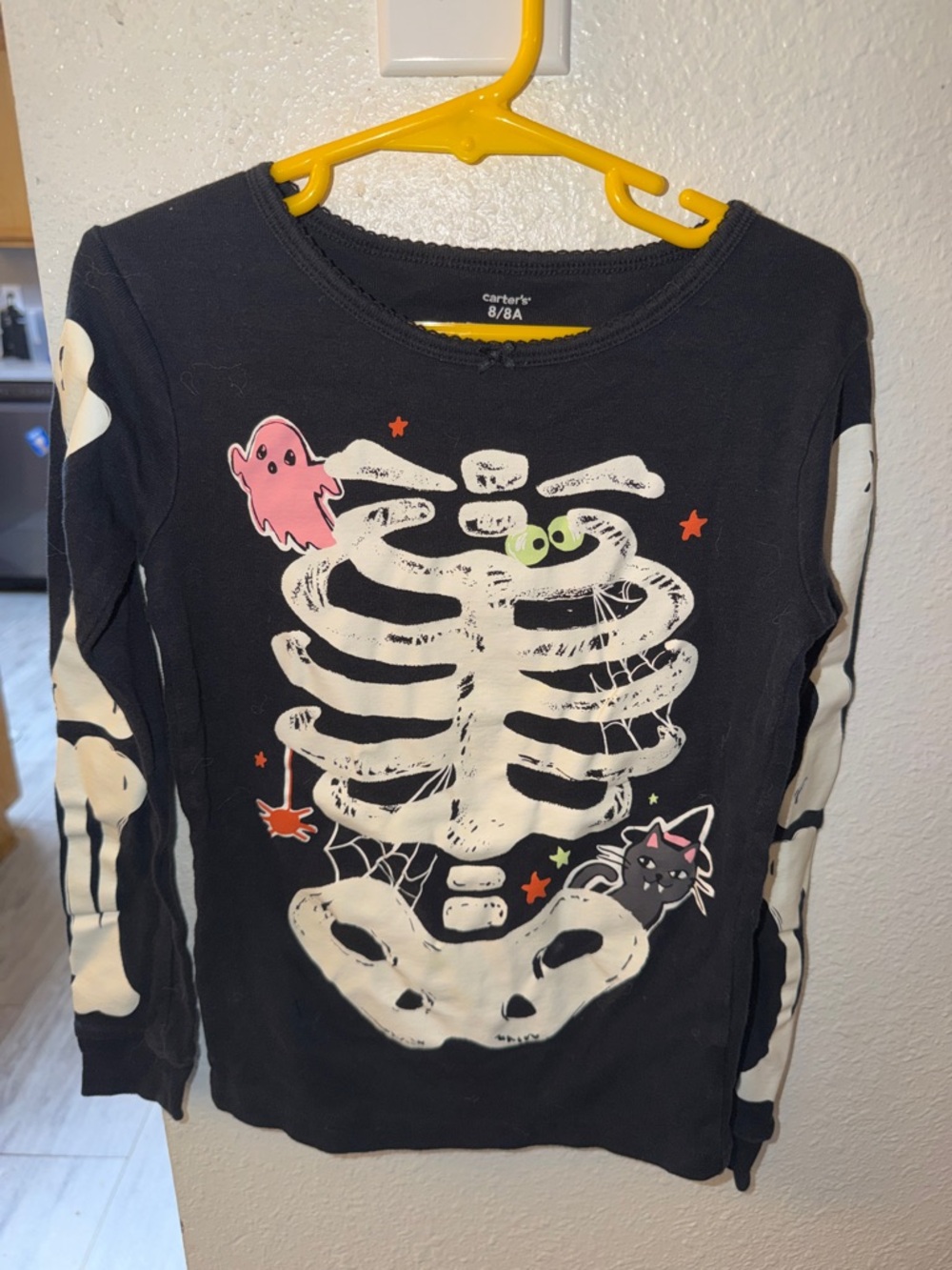 Carter's Black Long Sleeve Skeleton Ribcage Tee with Pink Ghost